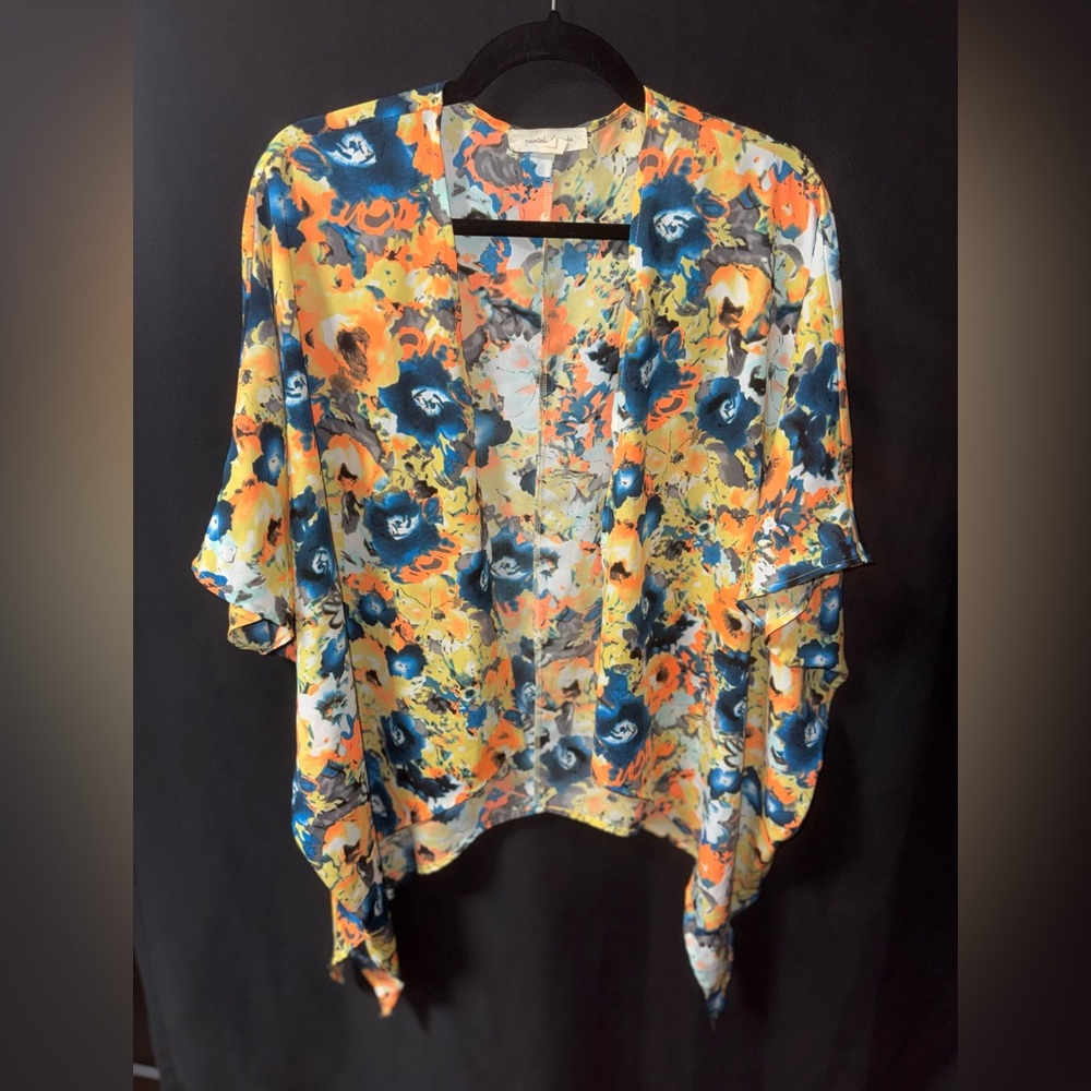 Painted Threads Floral Kimono - Yellow and Blue